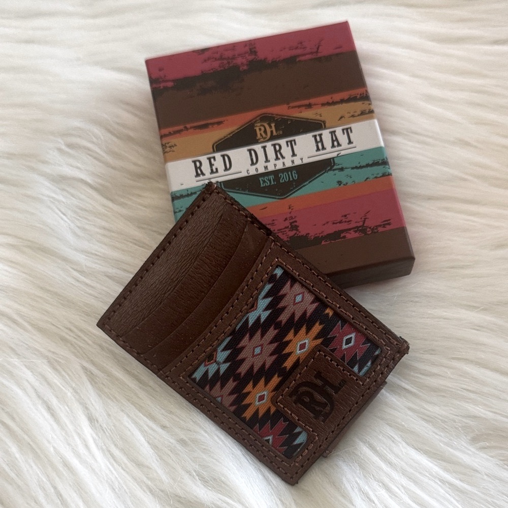 Red Dirt Hat Co Genuine Leather Men’s Southwestern Card Case With Magnetic Clip